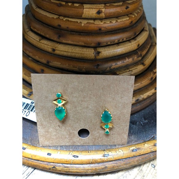 Green Onyx 24 KT Gold Over 925 Sterling Silver Post Fine Designer Jewelry - Picture 7 of 9